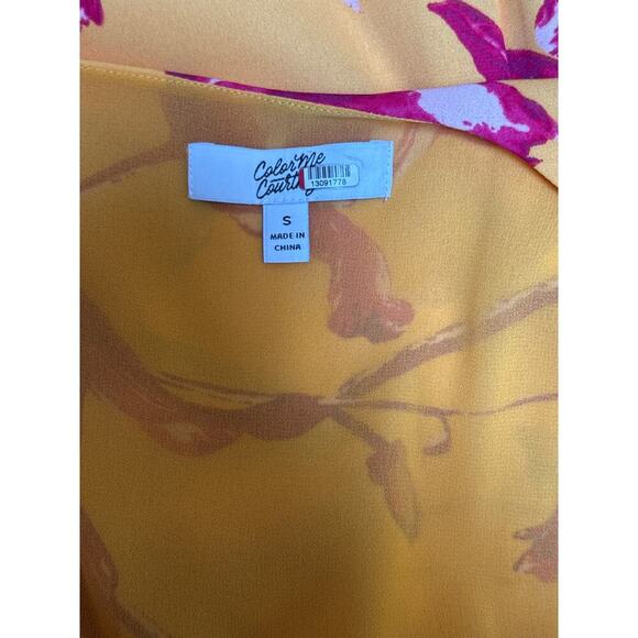 Women’s Color Me Courtney Gold & Pink Floral Wrap Dress Sz S - Picture 4 of 4